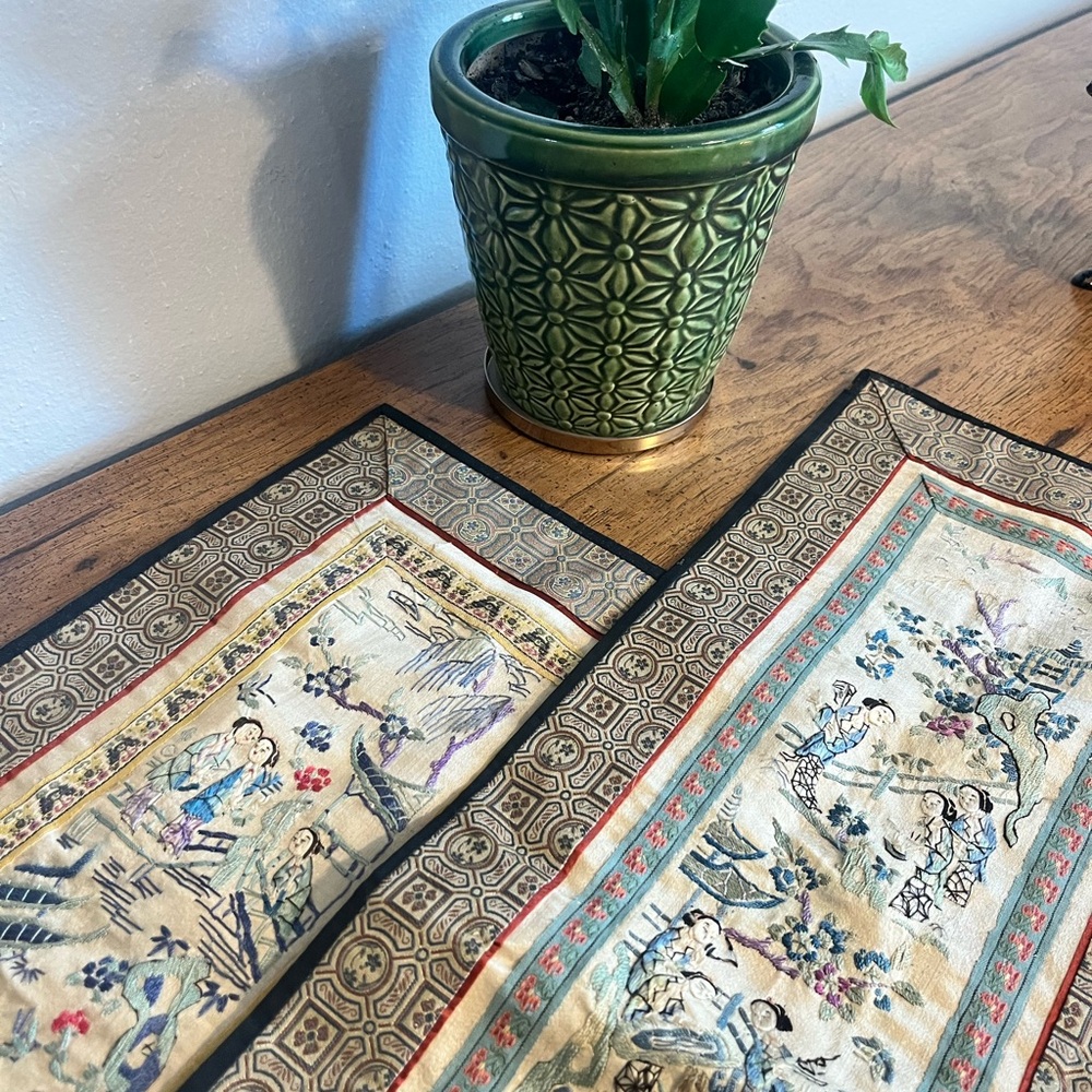 Pair of Antique Chinese Silk Embroidered Panels | Peking Export
